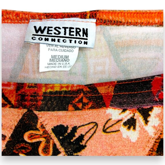 Western Connection-Women's Tank Top-MEDIUM-Orange-Black-Yellow-Casual Crew Neck - Picture 5 of 9
